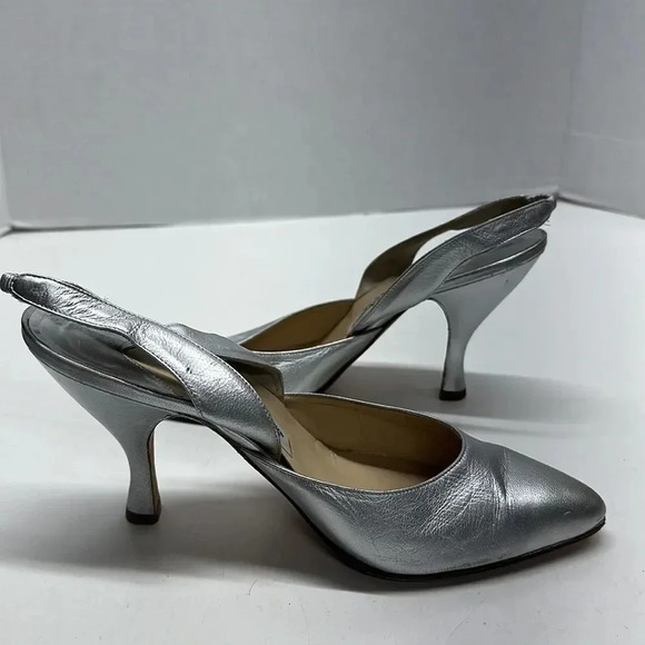 Manolo Blahnik Metallic Silver Slingback Heels - Picture 7 of 14